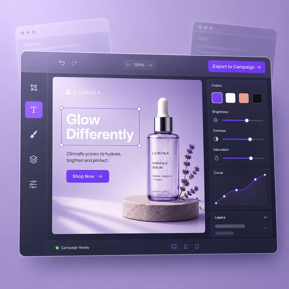 Professional ad creative being polished in the digiAd AI Image Editor